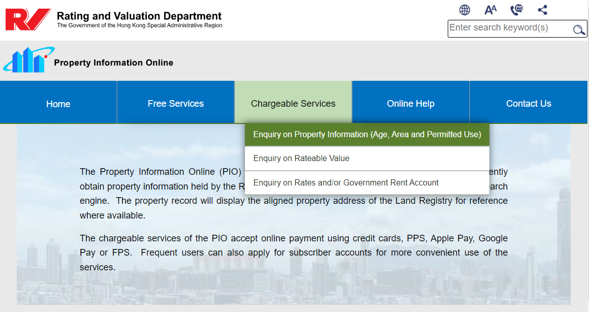 Select the relevant service on the Property Information Online (PIO) Home page.